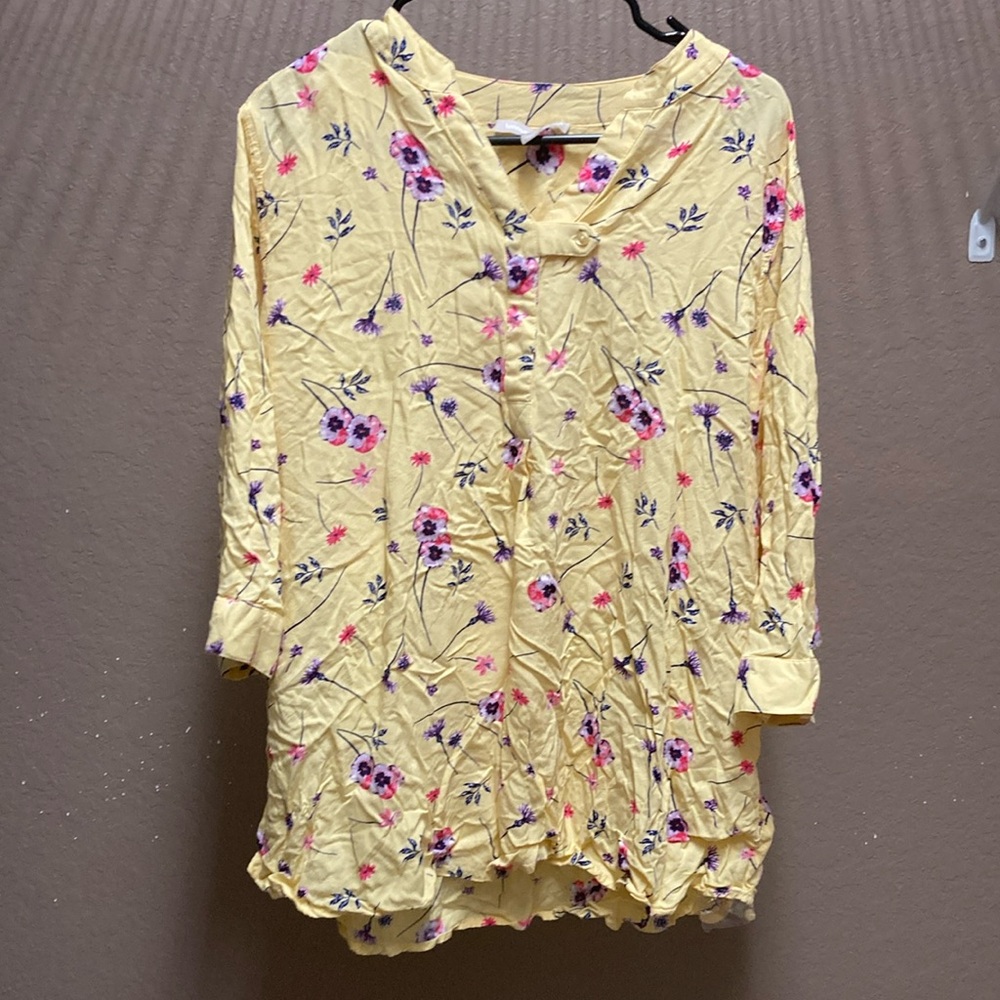 Yellow Ruched Sailor Collar Blouse with 3/4 Sleeves